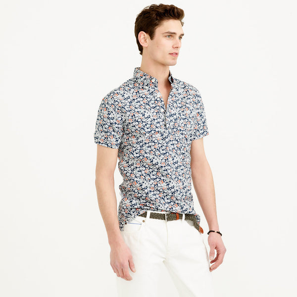 Secret Wash Short-Sleve Popover Shirt in Coastline Navy Floral