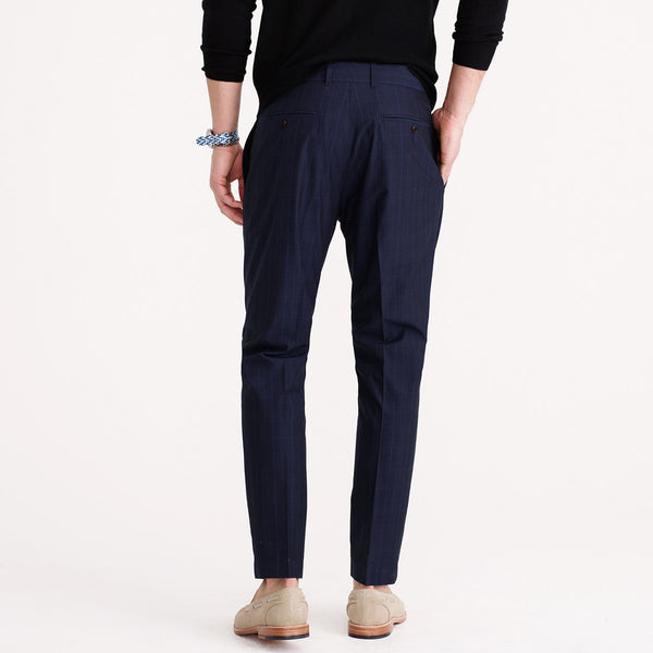 Pleated Trouser in Windowpane Cotton