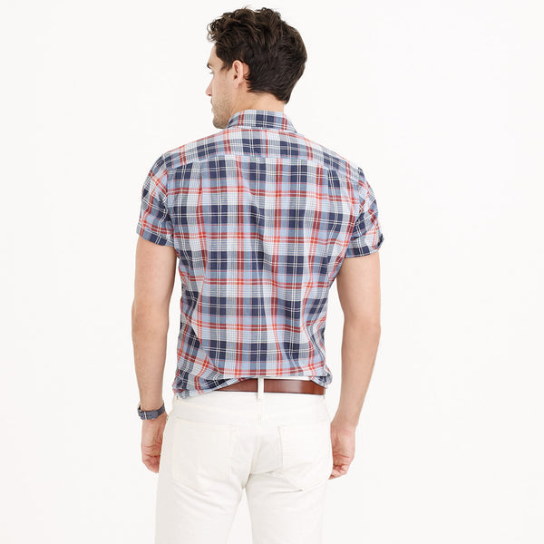 Secret Wash Short-Sleeve Shirt in Provence Blue Plaid