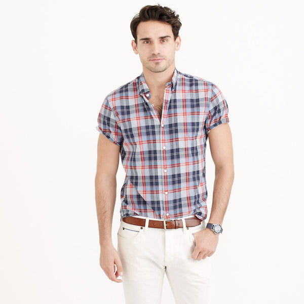 Secret Wash Short-Sleeve Shirt in Provence Blue Plaid