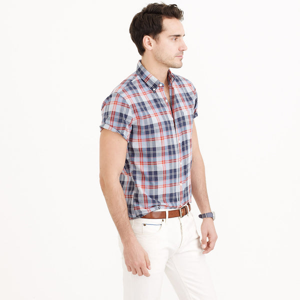 Secret Wash Short-Sleeve Shirt in Provence Blue Plaid