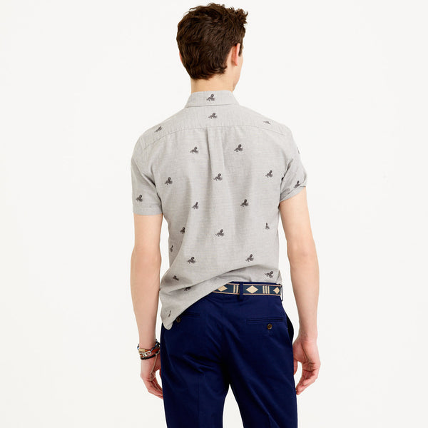 Short-Sleeve Chambray Shirt with Embroidered Octopi