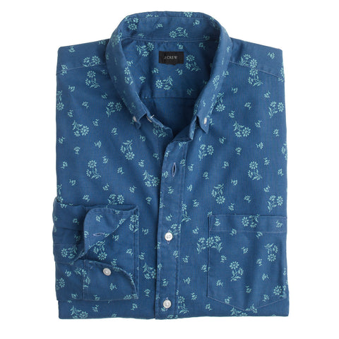 Cotton-Linen Shirt in Ocean Blue Floral