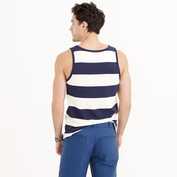 Textured Cotton Tank Top in Faded Stripe