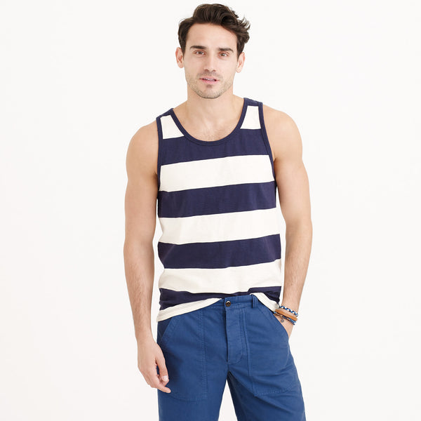 Textured Cotton Tank Top in Faded Stripe