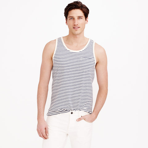 Textured Cotton Tank Top in Washed Sand Stripe