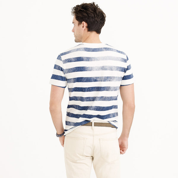 Textured Cotton Tee in Faded Distressed Stripe