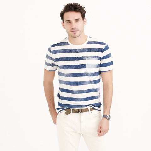 Textured Cotton Tee in Faded Distressed Stripe