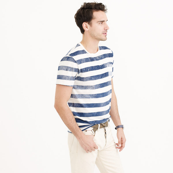 Textured Cotton Tee in Faded Distressed Stripe